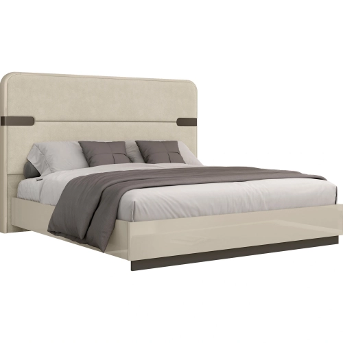 Paramount Queen Bed in High Gloss Beige Lacquer & Brown Metal